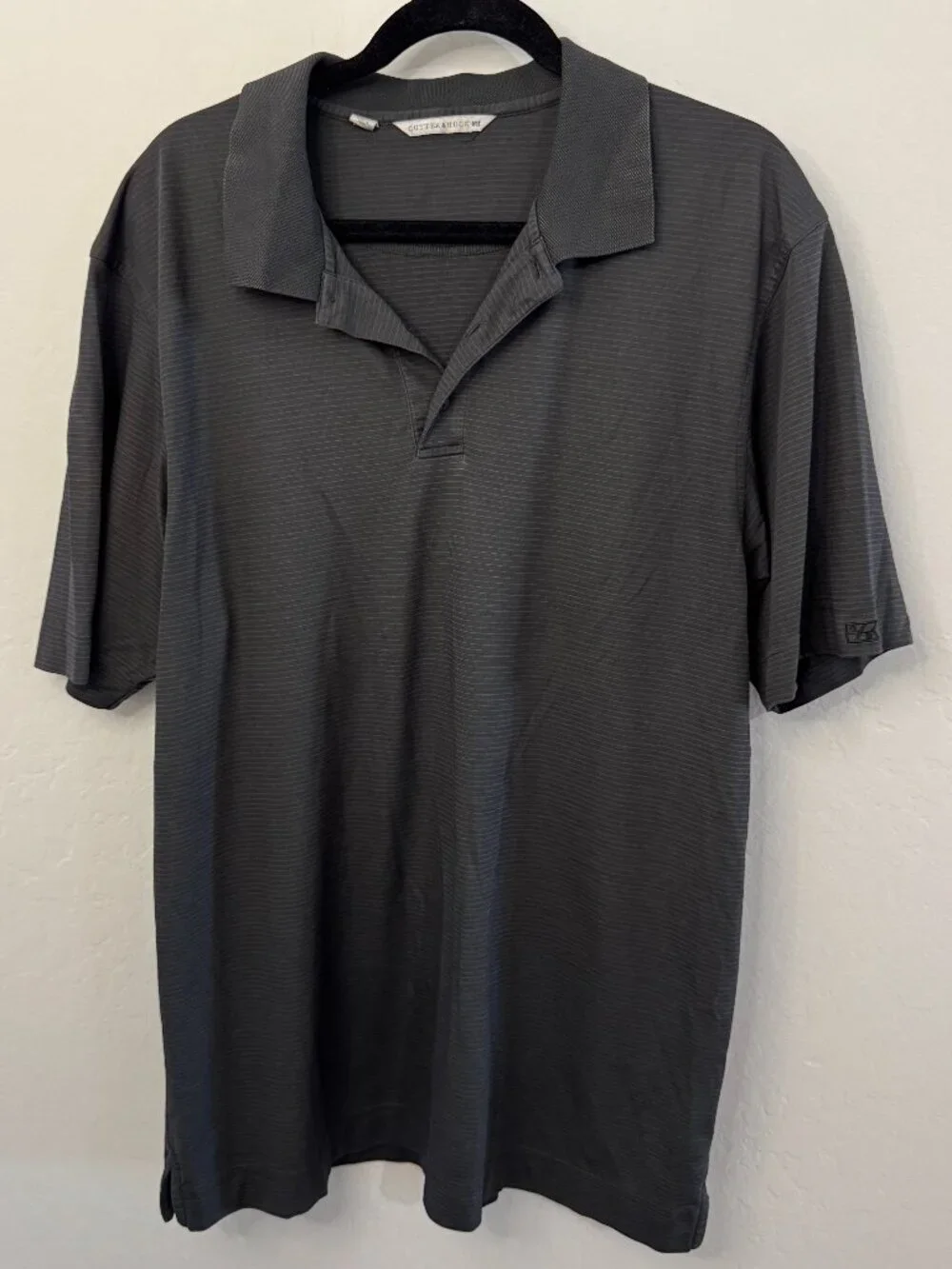 Cutter & Buck Gray Textured Stripe Short Sleeve Golf Polo | Size XL